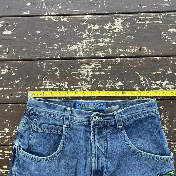 (32x28) Vintage 90s Y2K JNCO Jeans Scroll Embroidered Faded Distressed - Picture 6 of 8